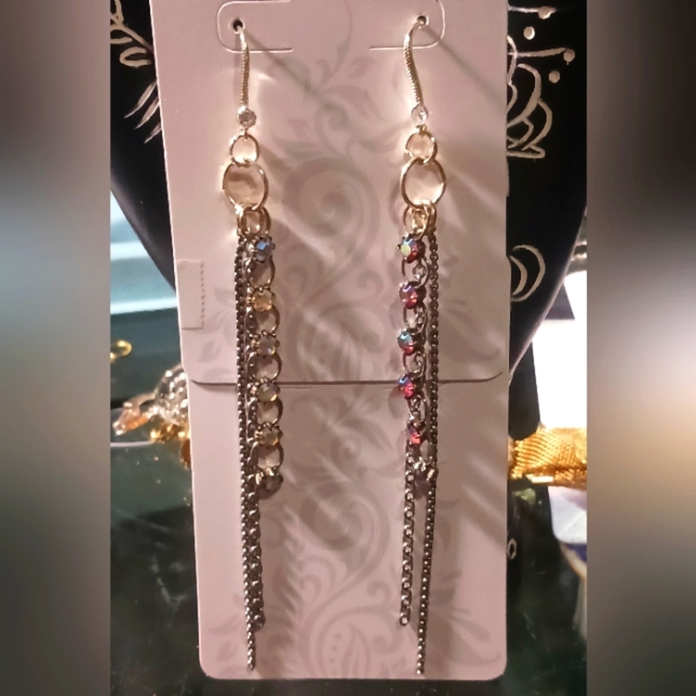 Chain & AB Crystal Earrings